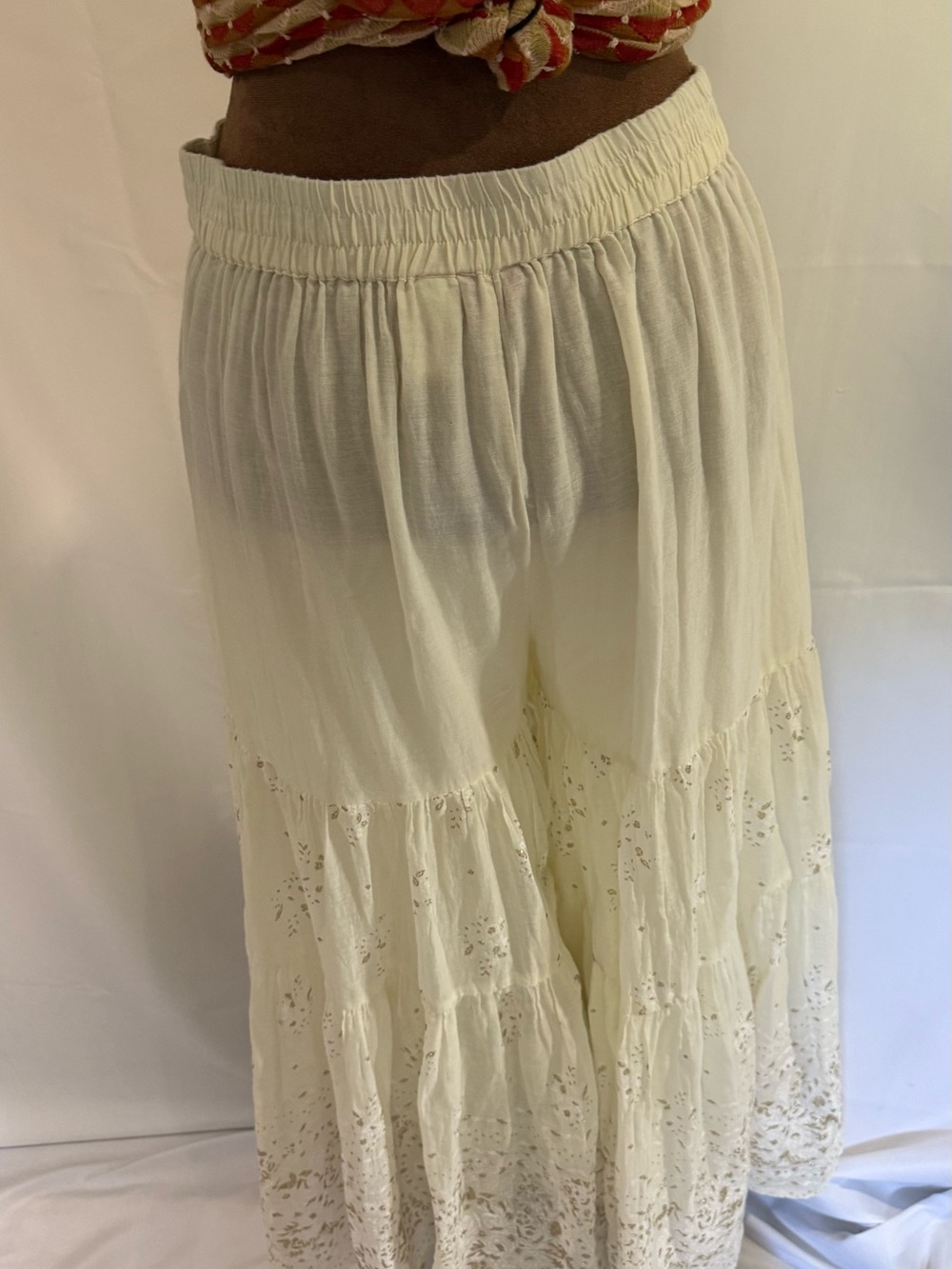 Gorgeous W for Woman Cream & Gold Foil Tiered Sharara Pants Size Med